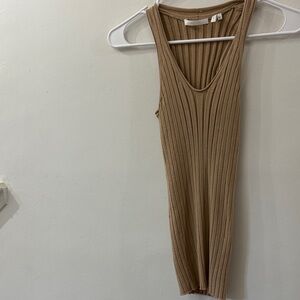 Helmut Lang Beige Ribbed Knit Top - medium - 100% wool